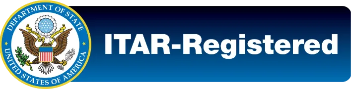 U.S. Department of State seal beside a blue gradient banner reading ITAR-Registered.